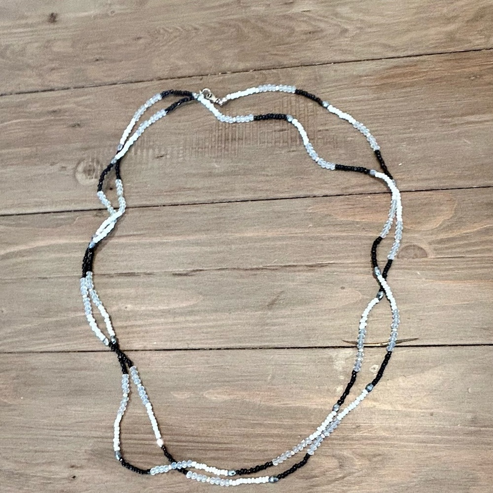 Bead Necklace, black and white beads, 11” short or 30 long.